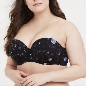 Torrid,Women's Black Strapless Bra with Starry Design, Size 46D